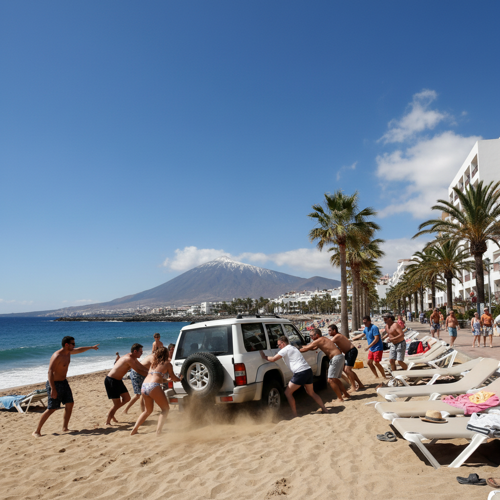 Irrtum bei der Wegwahl: Tourist bleibt mit Auto an Strand auf Teneriffa stecken