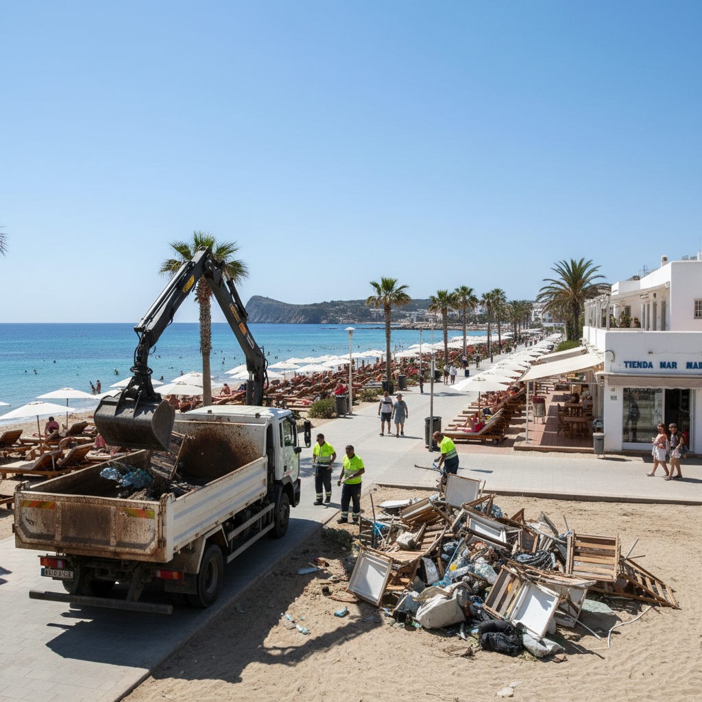 Spezialeinsatz am Strand: Reinigungsteam säubert geschütztes Gebiet in Sant Josep