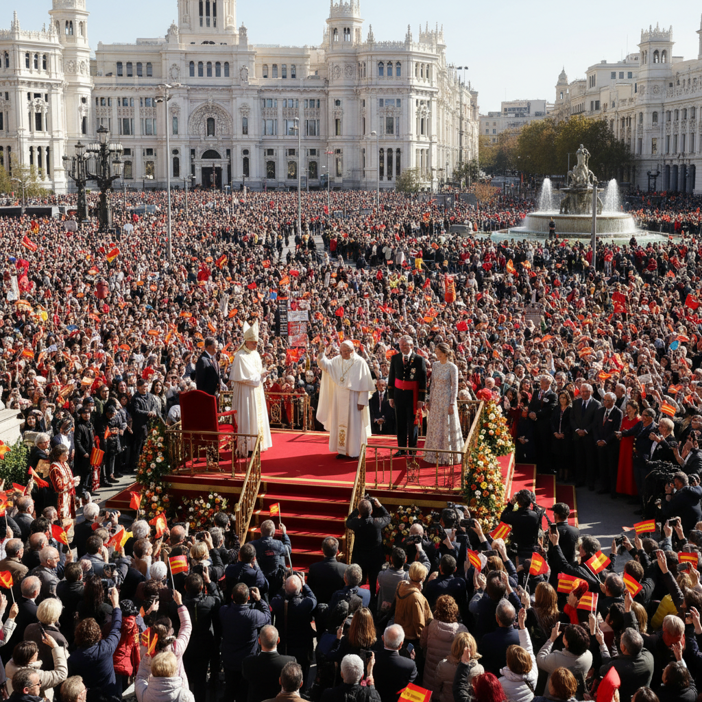 Herzlicher Empfang in Madrid: König begrüßt Papst León XIV. an der Cibeles