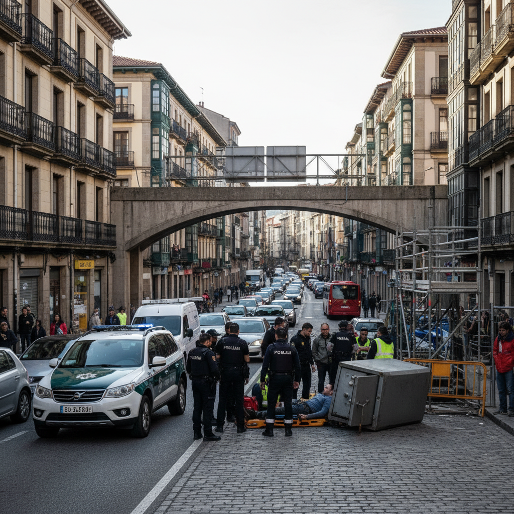 Schwerer Unfall in Gijón: Großer Tresor trifft 22-jährigen Arbeiter auf der Plaza Mayor