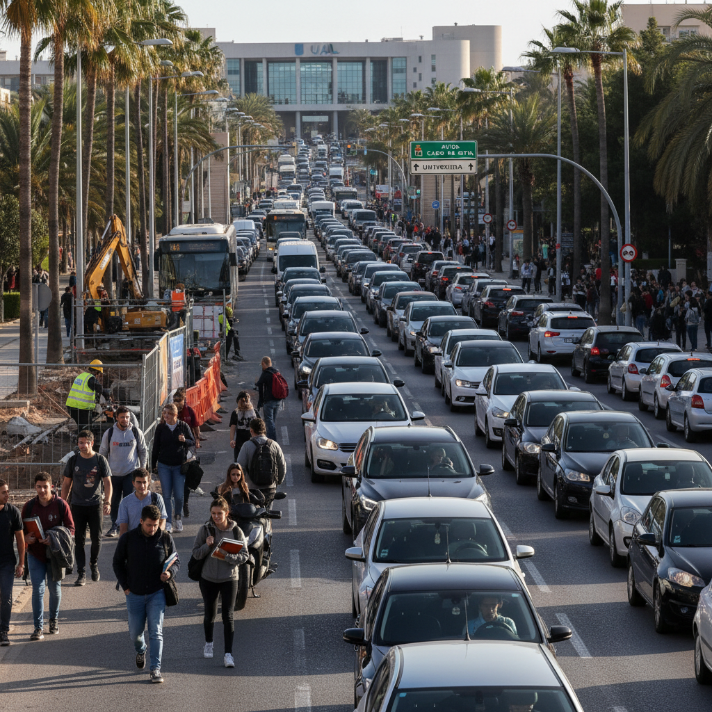 Verkehrschaos in Almería: Baustelle an der Cabo de Gata blockiert Weg zur Universität und verzögert Prüfungen